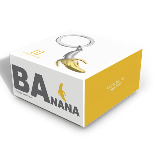 Metalmorphose.lt metalinis raktų pakabukas „Auksinis Bananas“ – auksinio banano 3D miniatiūra iš Skonių Pasaulis kolekcijos.