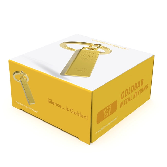 Metalmorphose.lt metalinis raktų pakabukas AUKSO LUITAS. Metalinis korpusas, nudažytas aukso tonas, 3D aukso luito miniatiūra su ženklinimu. Nerūdijančio plieno žiedas. Pakabukas iš KASDIENYBĖS PASAULIS kolekcijos.