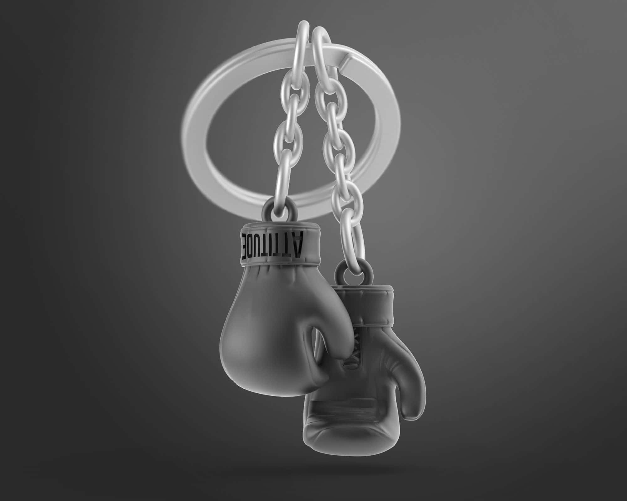 Metalmorphose.lt metalinis raktų pakabukas BOKSININKO PIRŠTINĖS. 3D metalinės juodos bokso pirštinės su detalizuotais siluetais, premium cinko lydinys. SPORTO PASAULIS kolekcija.