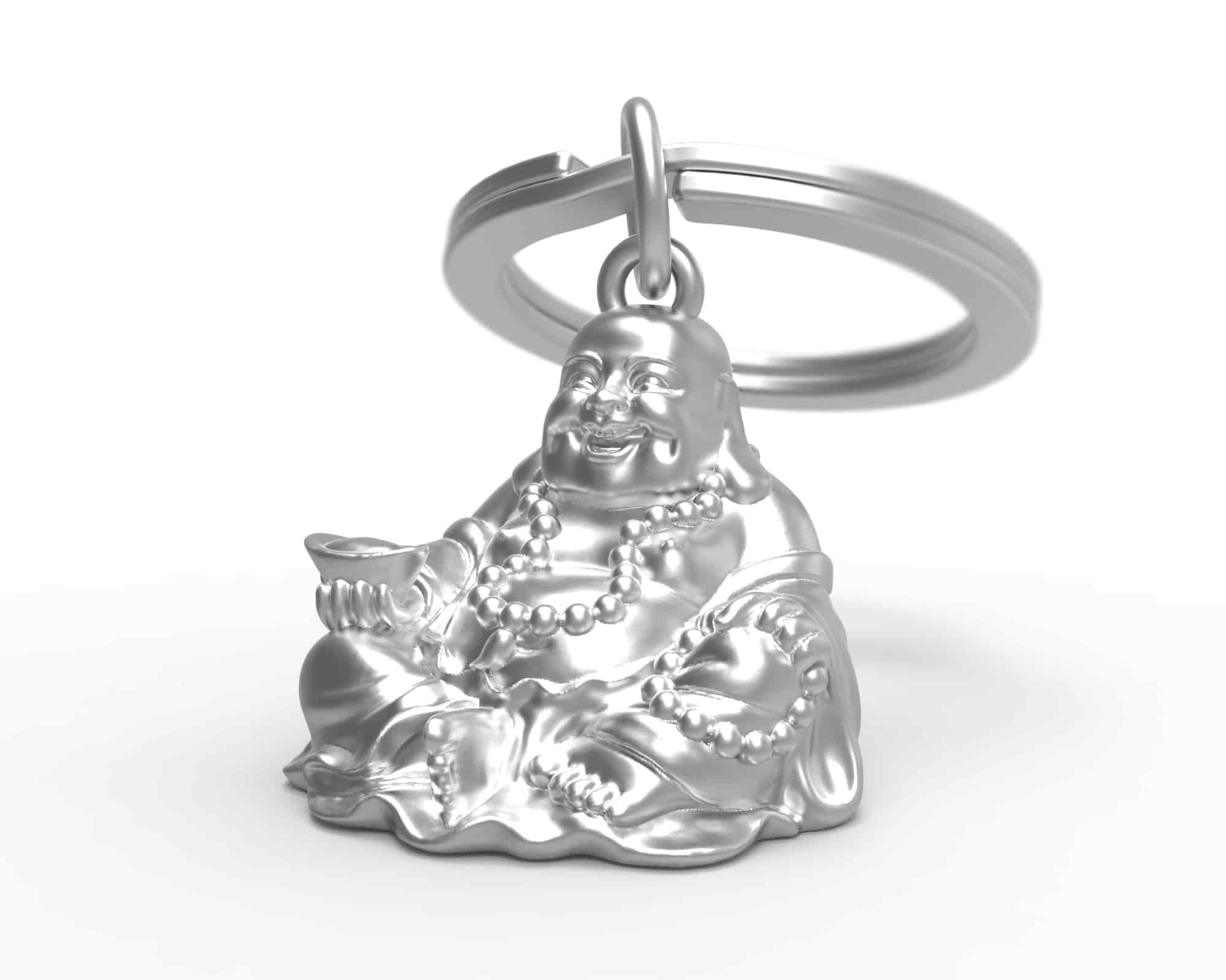 Metalmorphose.lt metalinis raktų pakabukas BUDDA. Tamsiai pilkas Buddos atvaizdas iš cinko lydinio, subtilios detalės, premium miniatiūra. SIMBOLIŲ PASAULIS kolekcija.