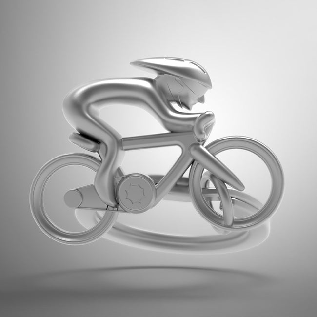 Metalmorphose.lt metalinis raktų pakabukas DVIRATININKAS. 3D detalus metalinis dviratis su mini žmogeliu ant jo, premium cinko lydinys, plieno žiedas. SPORTO PASAULIS kolekcija.