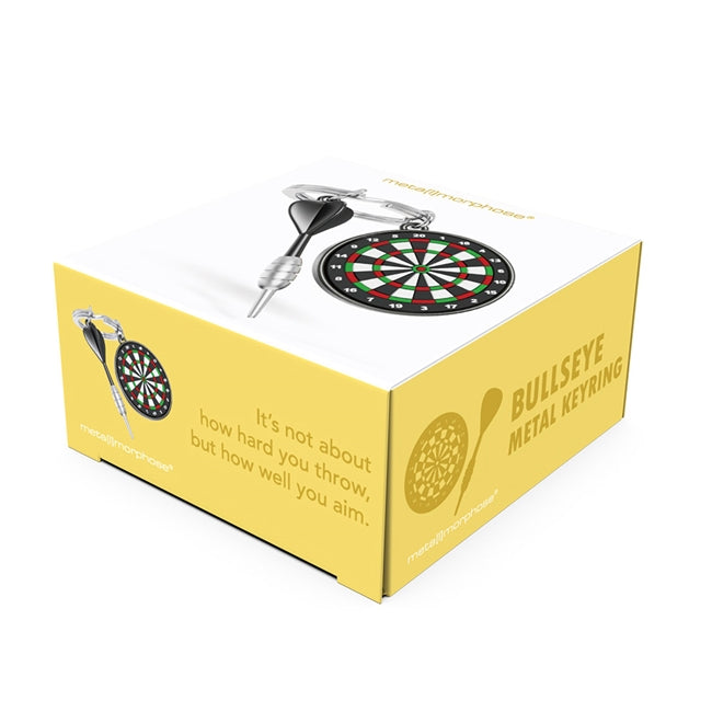 Metalmorphose.lt metalinis raktų pakabukas EKSTREMALUSIS SMIGINIS. 3D smiginio strėlytė ir detali smiginio lenta, premium cinko lydinys, plieno žiedas. SPORTO PASAULIS kolekcija.