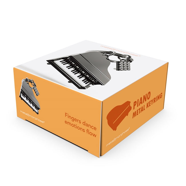 Metalmorphose metalinis raktų pakabukas „Fortepijono Šokis“ – juodo fortepijono ir kėdutės 3D dizainas iš Muzikos Pasaulis kolekcijos