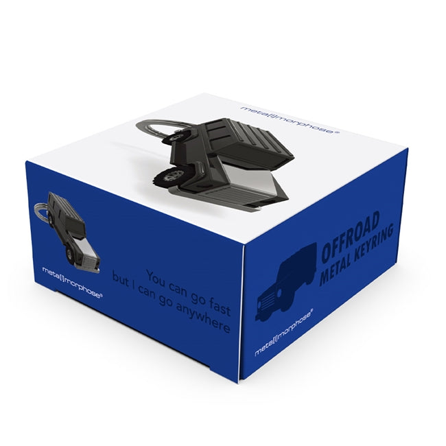 Metalmorphose.lt metalinis raktų pakabukas GALINGASIS G-WAGON. Tvirtas 3D visureigis su reljefiniu kėbulu ir judančiais guminiais ratais. TRANSPORTO PASAULIS kolekcija.