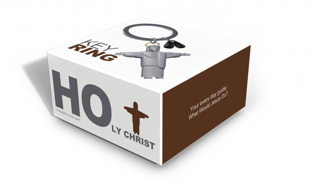 Metalmorphose.lt metalinis raktų pakabukas JĖZUS KRISTUS. Detalus Jėzaus atvaizdas ir juodi sandalai. Premium simbolinė miniatiūra iš SIMBOLIŲ PASAULIS kolekcijos.