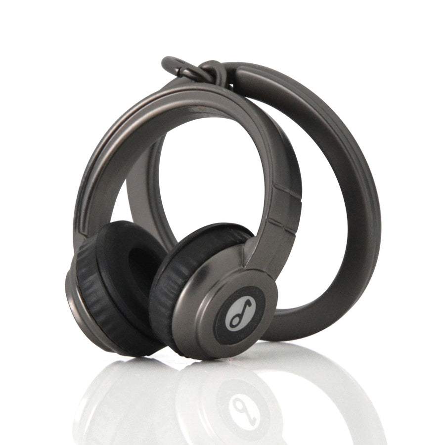 Metalinis raktų pakabukas „Juodieji Ausinukai“ – juodų ausinių 3D dizainas iš Metalmorphose Muzikos Pasaulis kolekcijos