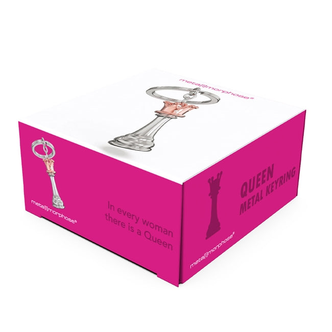 Metalmorphose.lt metalinis raktų pakabukas "Karalienė" - žvilganti šampano ir bronzos spalvos karūna, sidabrinis kūnas. Plieninis žiedas. Premium kokybės raktų pakabukas.