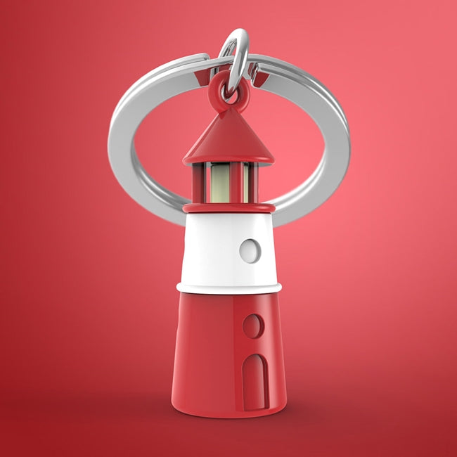 Metalmorphose.lt metalinis raktų pakabukas KELIONĖS ŠVIESRODIS. Baltas ir raudonas švyturys, nudažytos detalės, 3D jūrinio šviesrodžio miniatiūra. Nerūdijančio plieno žiedas. Pakabukas iš KELIONIŲ PASAULIS kolekcijos.