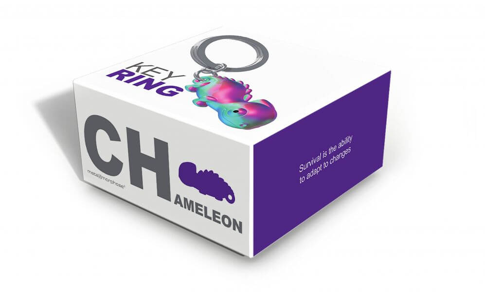 Metalinis raktų pakabukas Lėtasis Chameleonas – spalvingas kameleonas, 3D detalės, spiralės uodega.