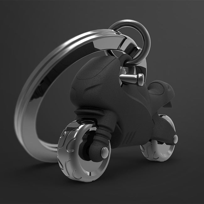 Metalmorphose.lt metalinis raktų pakabukas MATINĖ MOTOCIKLO SIELA. Matinis juodas Superbike motociklas su besisukančiais ratais ir detaliu metaliniu juodu matiniu kėbulu. TRANSPORTO PASAULIS kolekcija.