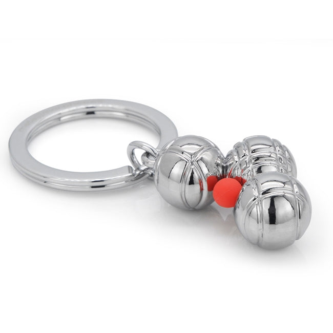 Metalmorphose.lt metalinis raktų pakabukas PETANKĖS MEISTRAS. 3 petankės kamuoliukai, detalūs grioveliai, premium cinko lydinys, plieno žiedas. Iš SPORTO PASAULIS kolekcijos.