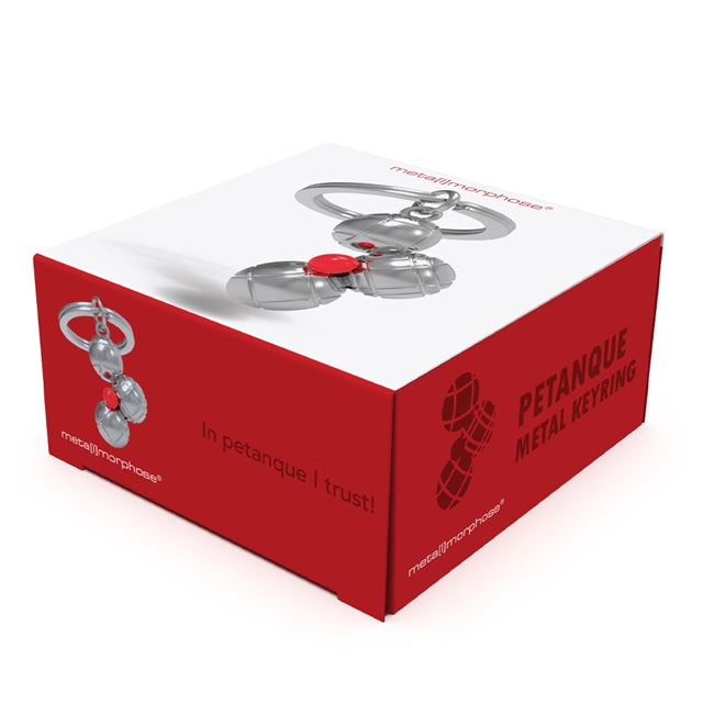 Metalmorphose.lt metalinis raktų pakabukas PETANKĖS MEISTRAS. 3 petankės kamuoliukai, detalūs grioveliai, premium cinko lydinys, plieno žiedas. Iš SPORTO PASAULIS kolekcijos.