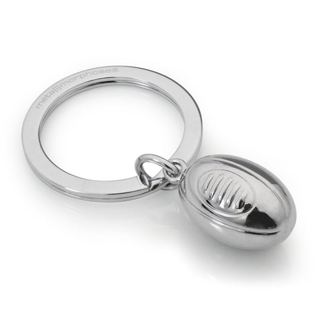 Metalmorphose.lt metalinis raktų pakabukas REGBIO KAMUOLYS. 3D detalus metalinis regbio kamuolys, graviruotos detalės, premium cinko lydinys, plieno žiedas. SPORTO PASAULIS kolekcija.