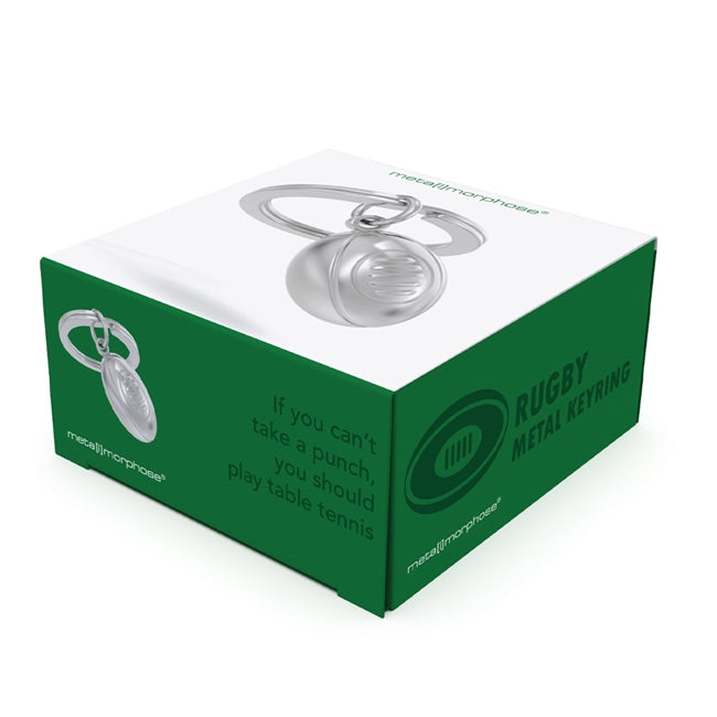 Metalmorphose.lt metalinis raktų pakabukas REGBIO KAMUOLYS. 3D detalus metalinis regbio kamuolys, graviruotos detalės, premium cinko lydinys, plieno žiedas. SPORTO PASAULIS kolekcija.