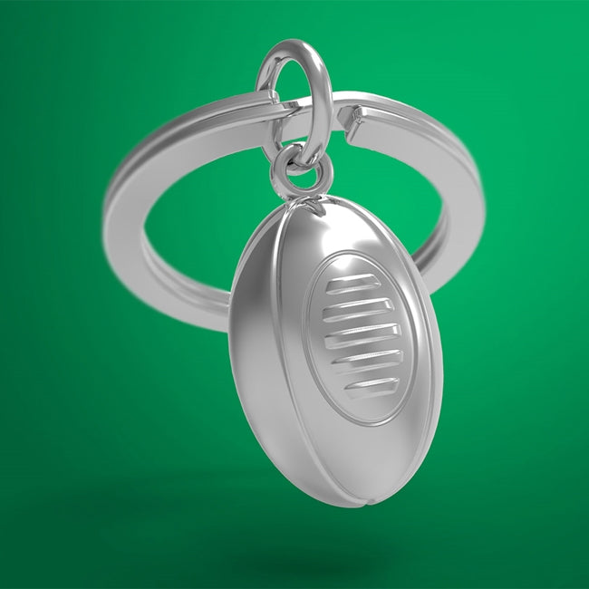 Metalmorphose.lt metalinis raktų pakabukas REGBIO KAMUOLYS. 3D detalus metalinis regbio kamuolys, graviruotos detalės, premium cinko lydinys, plieno žiedas. SPORTO PASAULIS kolekcija.