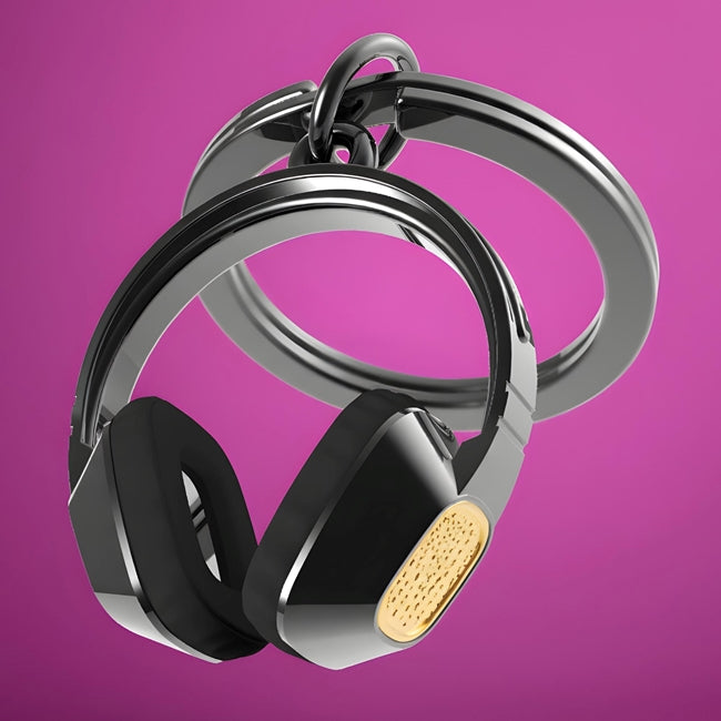 Metalinis raktų pakabukas „Retro Ausinės“ – retro ausinių dizainas iš Metalmorphose Muzikos Pasaulis kolekcijos