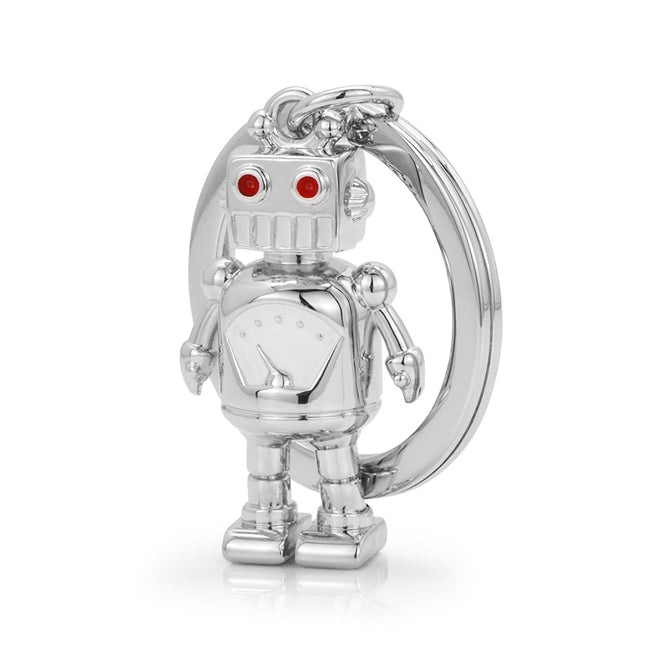 Metalmorphose.lt metalinis raktų pakabukas ROBOTUKAS. Metalinis korpusas, nudažyti roboto akcentai, retro roboto 3D miniatiūra. Nerūdijančio plieno žiedas. Pakabukas iš KASDIENYBĖS PASAULIS kolekcijos.