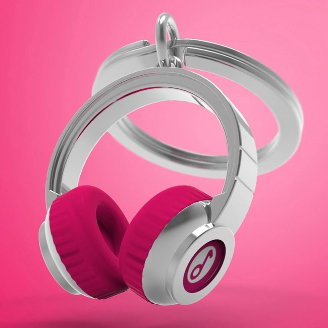 Metalinis raktų pakabukas „Rožiniai Ausinukai“ – rožinių ausinių 3D miniatiūra iš Metalmorphose Muzikos Pasaulis kolekcijos