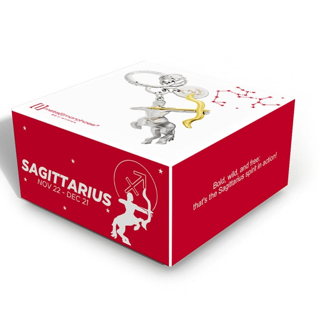 Metalmorphose.lt metalinis raktų pakabukas ŠAULYS. 3D šaulio simbolis, auksinių lanko ir strėlės miniatiūra, ugnies ženklo simbolika, premium cinko lydinys, plieno žiedas. Pakabukas iš ZODIAKŲ PASAULIS kolekcijos.