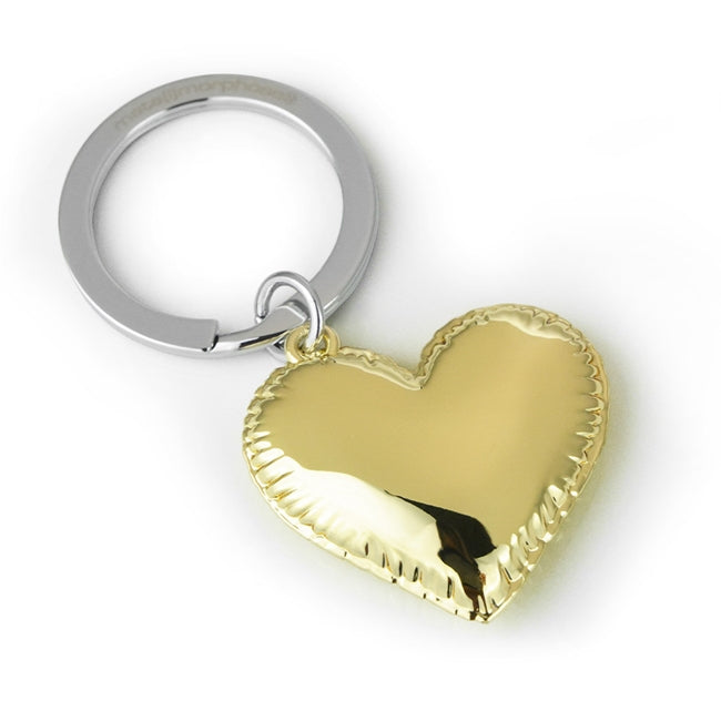Metalmorphose.lt metalinis raktų pakabukas ŠIRDIES BALIONAS. Auksinis metalinis balionas su tikroviškomis raukšlėmis. Premium metalas. MEILĖS PASAULIS kolekcija.