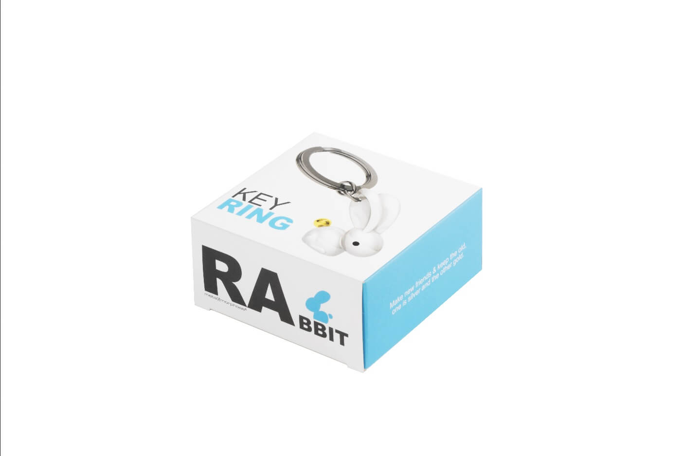 Metalinis raktų pakabukas Sidabro Zuikutis – mielas sidabrinis triušis, 3D detalės, glotnus paviršius.