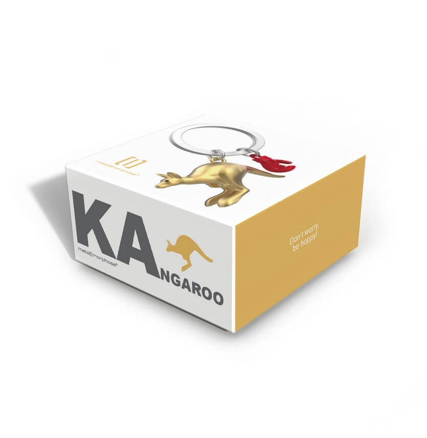 Metalinis raktų pakabukas Smūgio Šuolis – kengūra su bokso pirštine, žaismingos 3D detalės, nerūdijančio plieno žiedas.