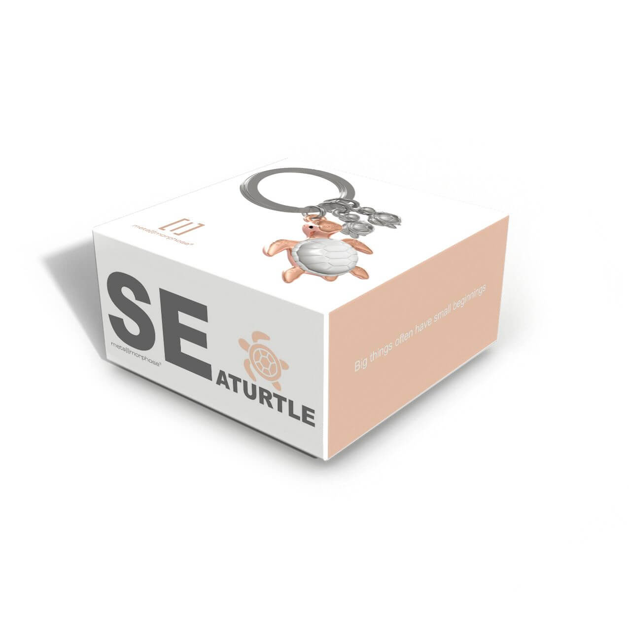 Vėžlių Šeima metalinis raktų pakabukas – rožinis auksas, cinko lydinys, vėžliai su jaunikliais.