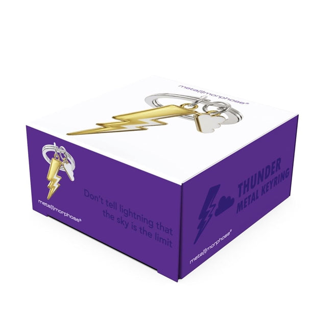 Metalmorphose.lt metalinis raktų pakabukas ŽAIBAS IR DEBESĖLIS. Tvirtas metalinis korpusas, baltas debesėlis, geltonai nudažytas žaibo akcentas. 3D miniatiūra su nerūdijančio plieno žiedu. Pakabukas iš KASDIENYBĖS PASAULIS kolekcijos.
